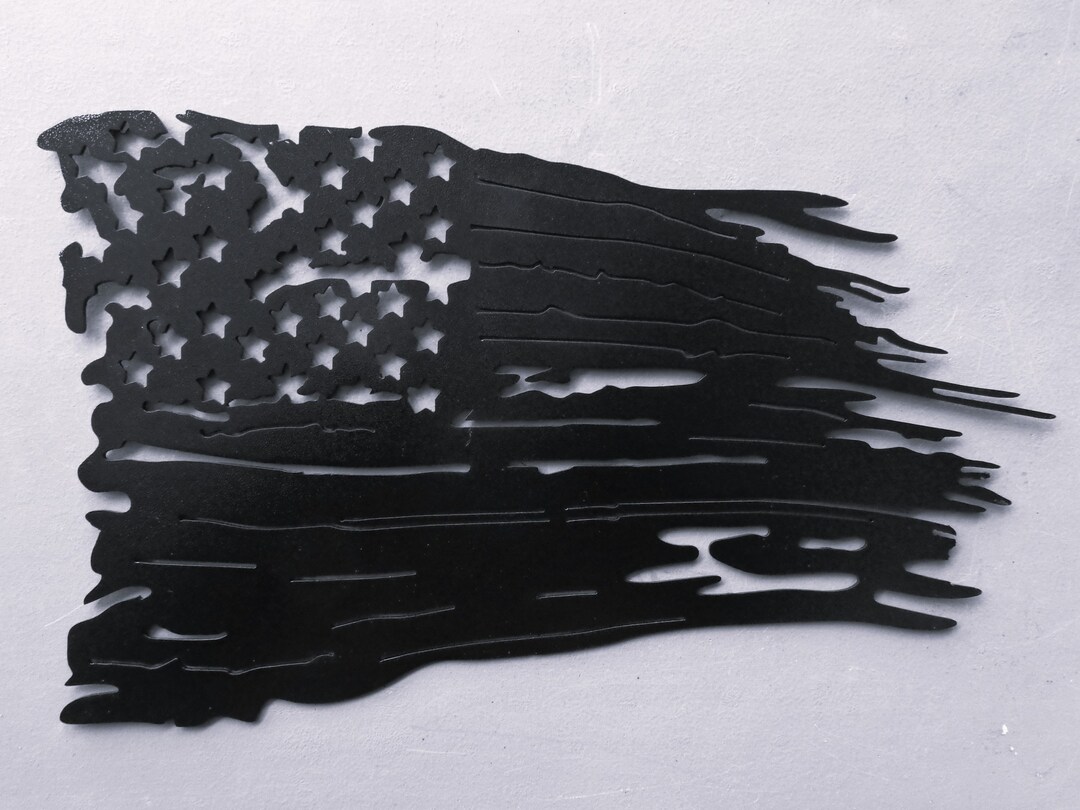 Tattered & Torn American Battle Flag Plasma Cut Metal Wall Art 19 X 11