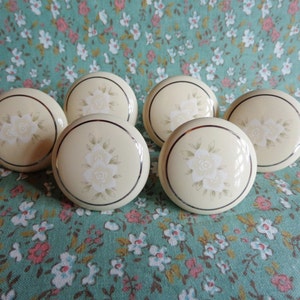 Set of 6 New Liberty Porcelain Cabinet Knobs Pulls Almond w/White Flowers