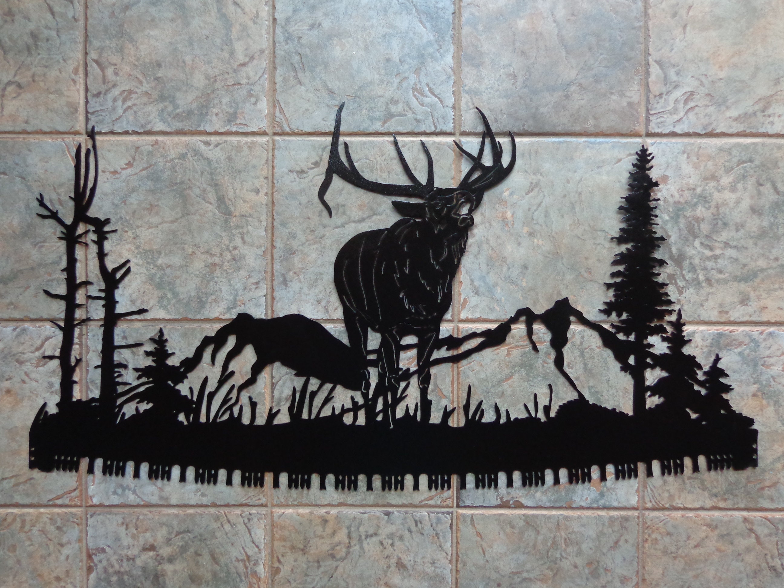 Saw Blade Style Elk Scene Metal Art Plasma Wall Wildlife Rustic 9" diameter 