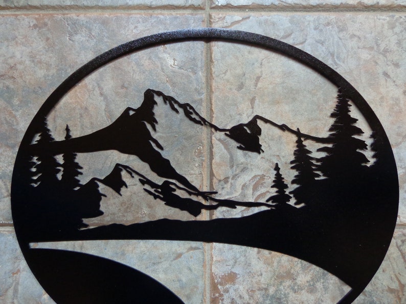 Scenic Mountain Drive Wall Art Plasma Cut Metal Black Hammered | Etsy