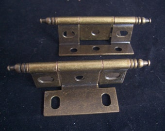 Set of 2 (1 Pair) New Antique Brass Non-Mortise Minaret Finial Cabinet Hinges