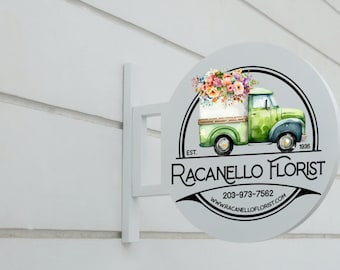 Custom Steel Blade Sign: Round Storefront, Double Sided