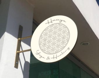 Custom Steel Blade Sign: Round Storefront, Wall Mounted, Double Sided