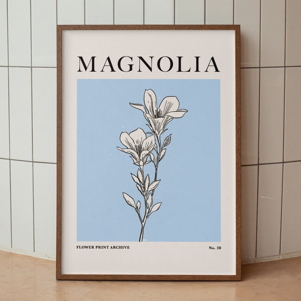 Printable Digital Download | Magnolia Flower Line Art Wall Decor, Botanical Print, Earthy Minimalist Flower Market Print, Girls Nursery