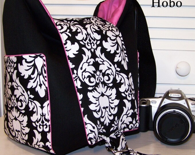 CUSTOM Cute SLR HOBO Camera Bag Small W/more Pkts Dandy Damask Hot Pink