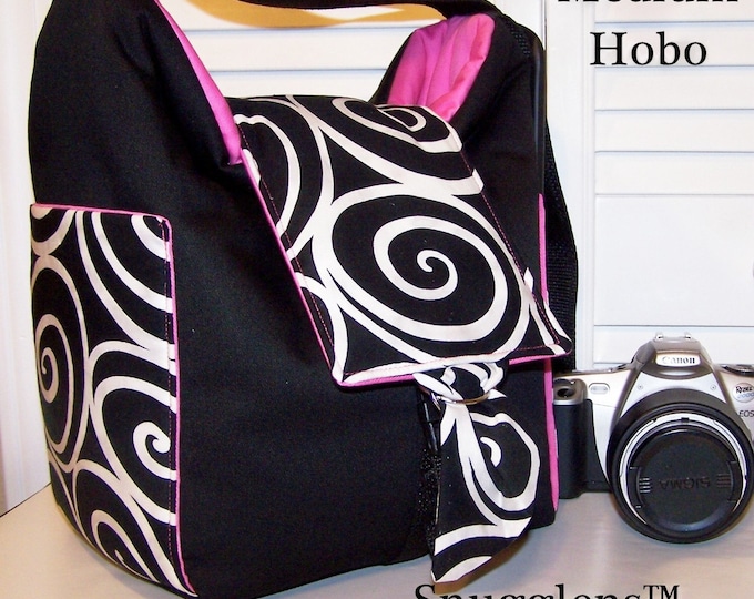 CUSTOM SLR HOBO Camera Bag Small..mm Ironworks Ebony W/hot Pink