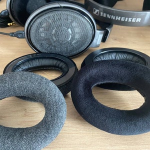 Ear pads earpads ear cushions Sennheiser HD545, HD580 Jubilee, HD600, HD6XX, HD650, HD660S velour velvet memory foam silicone black grey