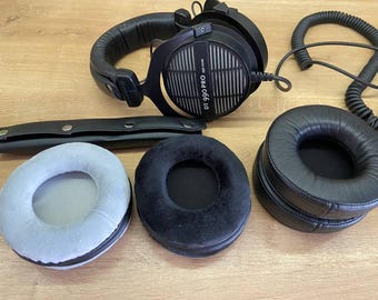 Almohadillas para los oídos, almohadillas para los oídos, diadema Beyerdynamic dt 770 pro, 880 pro, 990 Pro, terciopelo, espuma viscoelástica, piel, negro y gris