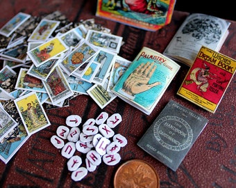 Fortunes Told Digital Collage Sheet PDF Download Miniature Tarot Tea Reading Phrenology Palmistry Magazines Runes