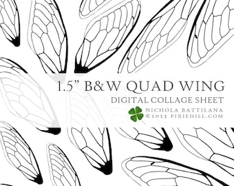 1.5" Black and White Quad Fairy Wings Digital Collage (PDF)