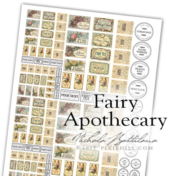 Fairy Apothecary Bottle Label Digital Collage Sheet PDF Download