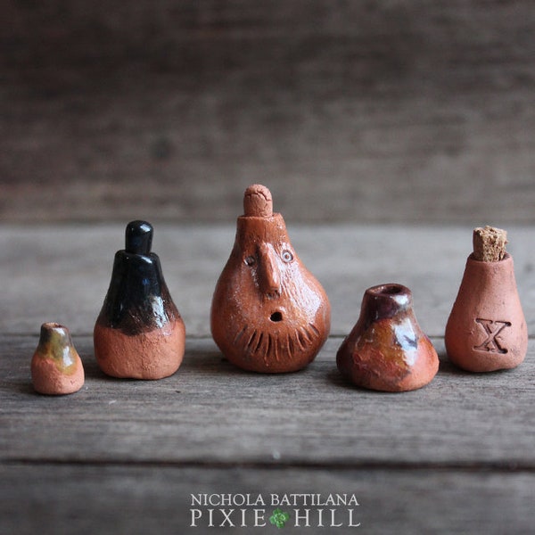 Miniature Fairy Potion Pots / Clay Goblin Poison Pots - Set No. 4