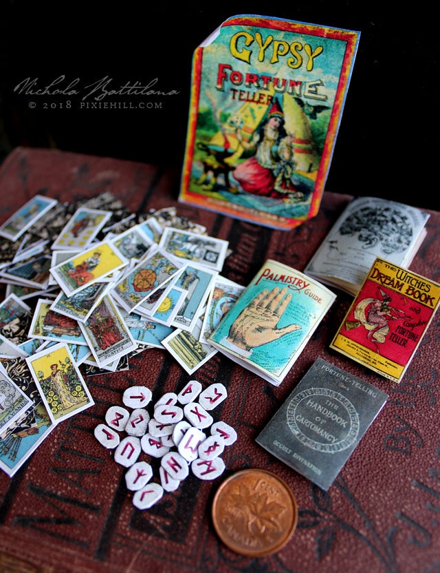 Fortunes Told Digital Collage Sheet PDF Download Miniature Tarot Tea Reading Phrenology Palmistry Magazines Runes