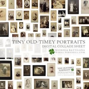 Tiny Old-Timey Vintage Portraits Digital Collage Sheet PDF PNG Download Miniature Photos Cabinet Cards