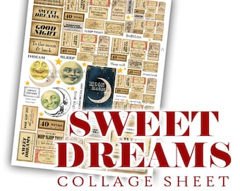 Sweet Dreams Collage Sheet – Vintage Sleep Labels (PDF Download)