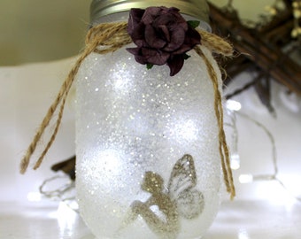 Pint Sized Fairy Jar Lantern Sitting Faerie Dark Purple Flower