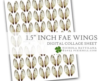1.5" Inch Fae Wings Digital Download Collage Sheet PDF Faerie Fairy