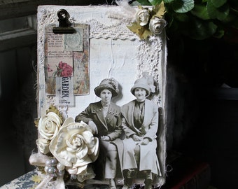 Cottagecore Shabby Chic Altered Canvas 5" x 7"