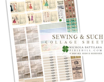 Sewing & Such Digital Collage Sheet PDF Download Miniature Haberdashery, Notions, Sewing and Knitting Miniatures