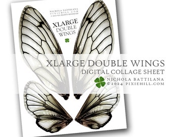 XLARGE Double Wings Over-sized Fae Fairy Cicada Digital Download Collage Sheet PDF