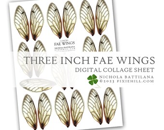 3" Inch Fae Wings Digital Download Collage Sheet PDF Faerie Fairy