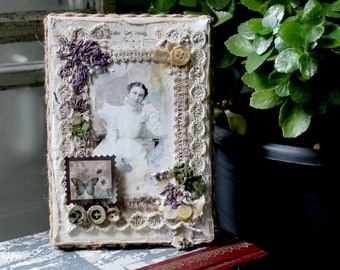 Cottagecore Shabby Chic Altered Canvas 5" x 7"