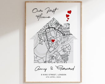 Framed Our First Home Print, New Home Gift For Couple, Home Map Print, Home Improvement Gift MAP4