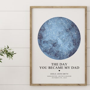 On The Day You Became My Daddy, Personalised Star Map Print, Custom Father&#39;s Day Gift,