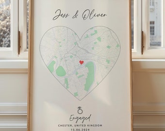 Personalized Engagement Map Print, Couple Gift