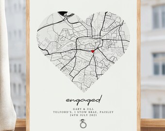 Personalised Engagement Map Print, Custom Location Gift