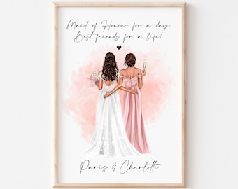 Impresión personalizada de dama de honor, regalo de agradecimiento de boda