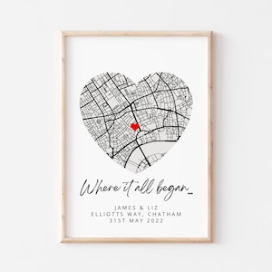 Cadeau d'anniversaire personnalisé, impression de carte personnalisée, épingle de localisation, impression où tout a commencé, cadeau pour couple, carte de la nuit de notre rencontre