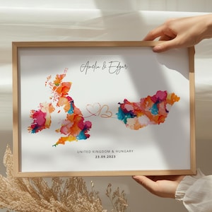 Impression de carte personnalisée - Deux états de localisation - Art de carte personnalisé - Impression de carte de 2 états