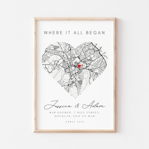 Impression de carte, cadeau d'anniversaire personnalisé, épingle de localisation, impression où tout a commencé, cadeau pour couple, la nuit où nous nous sommes rencontrés, cadeau de fiançailles MAP2