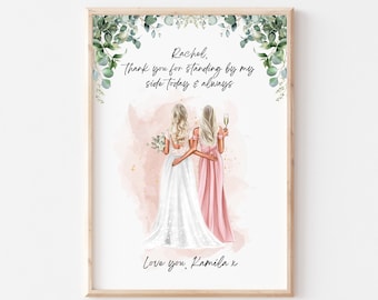 Gepersonaliseerde bruid en bruidsmeisje print, cadeau voor bruidsmeisje, huwelijkscadeau voor bruidsmeisje bruidsmeisje, dank u bruidsmeisje cadeau BRIDE2