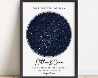 Impression personnalisée de carte des étoiles, cadeau d'anniversaire de mariage, cadeau de carte des étoiles la nuit où nous nous sommes rencontrés