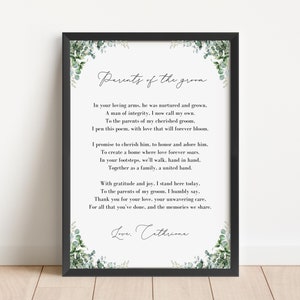 Wedding Poem For Parents Of The Groom, Poem Print, Wedding Gift, Gift For Parents