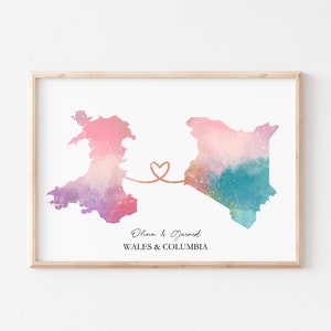 Impression personnalisée de deux cartes, deux pays au choix
