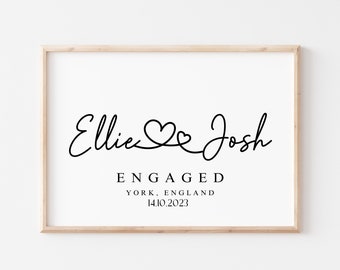 Personalised Engagement Print, Custom Couple Gift, Newly Engaged Gift, Engagement Keepsake, Romantic Wall Art for Couples