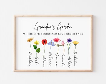Personalised Grandma's Garden Floral Print, Mother's Day Gift