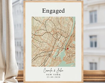 Personalized Engagement Map Print, Custom Location Gift