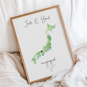 Watercolour Engagement Map Print, Personalised Engagement Gift, Personalised Map Print, Personalised Engagement Print