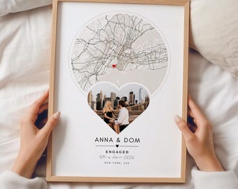 Custom Engagement Map Print | Personalised Couple Location Poster | Proposal Map Art | Minimalist Engagement Gift