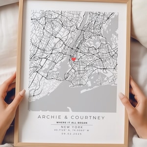 Gepersonaliseerde paarkaart, verlovingscadeau, kaart wordt afgedrukt elke locatie, stadsprint, stadsplattegrond, liefdeskaart afdrukken, kaartcadeau, kaart wordt afgedrukt poster