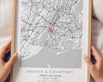 Personalised Couple Location Map Print, Engagement Gift