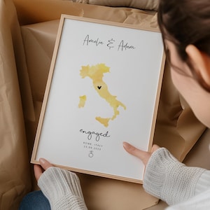 Aquarel verlovingskaartafdruk, gepersonaliseerd verlovingscadeau, gepersonaliseerde kaartafdruk, gepersonaliseerde verlovingsafdruk