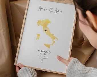 Custom Engagement Map Print – Watercolour Location Artwork
