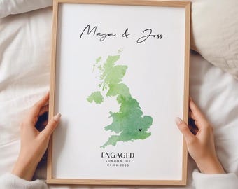Stampa mappa personalizzata per coppie, regalo di fidanzamento personalizzato, annuncio di fidanzamento, arte per matrimonio o anniversario