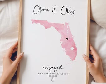Engagement Map Print, Engagement Gift, Personalised Map Print, Engagement Print