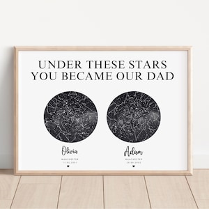 El día que te convertiste en mi papá mamá, impresión personalizada del mapa de estrellas, regalo personalizado del día del padre, el día que naciste, día de la madre personalizado